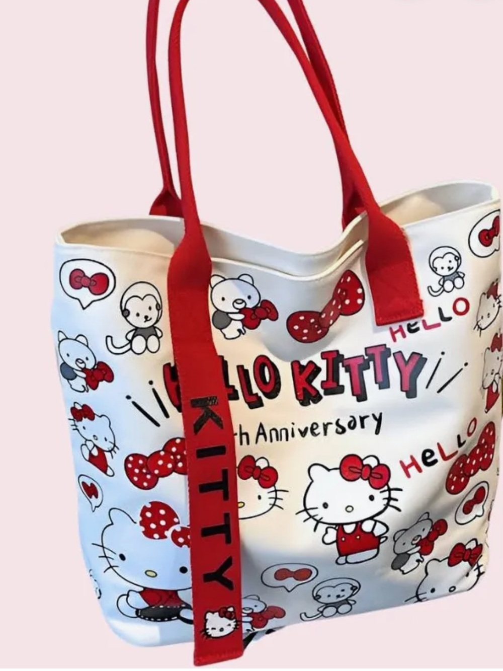 Hello Kitty White and Red Tote Bag with Character Print